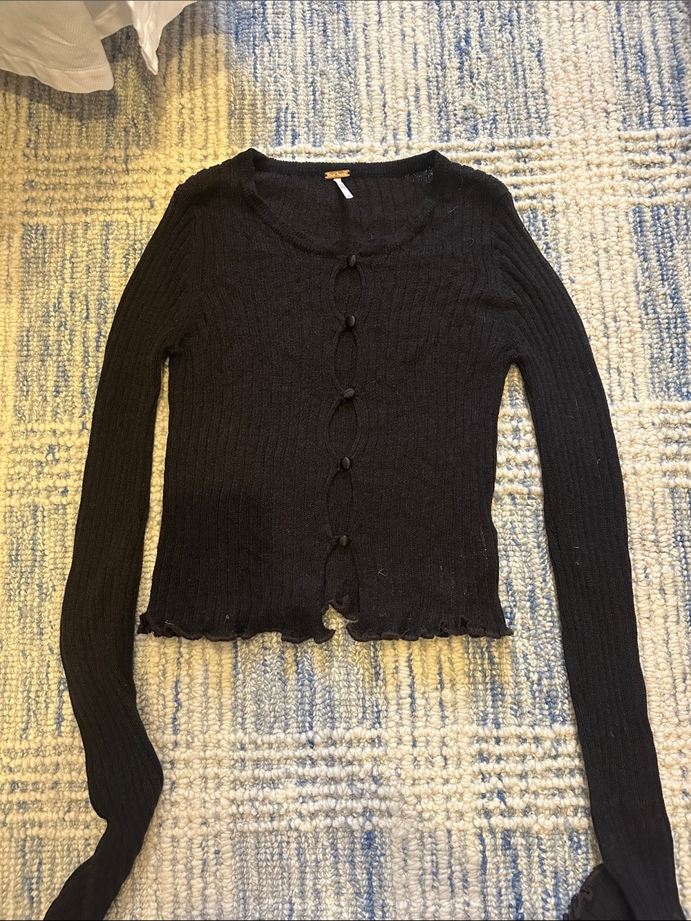 Free People Black/Brown Ribbed Button-Front Cropped Cardigan